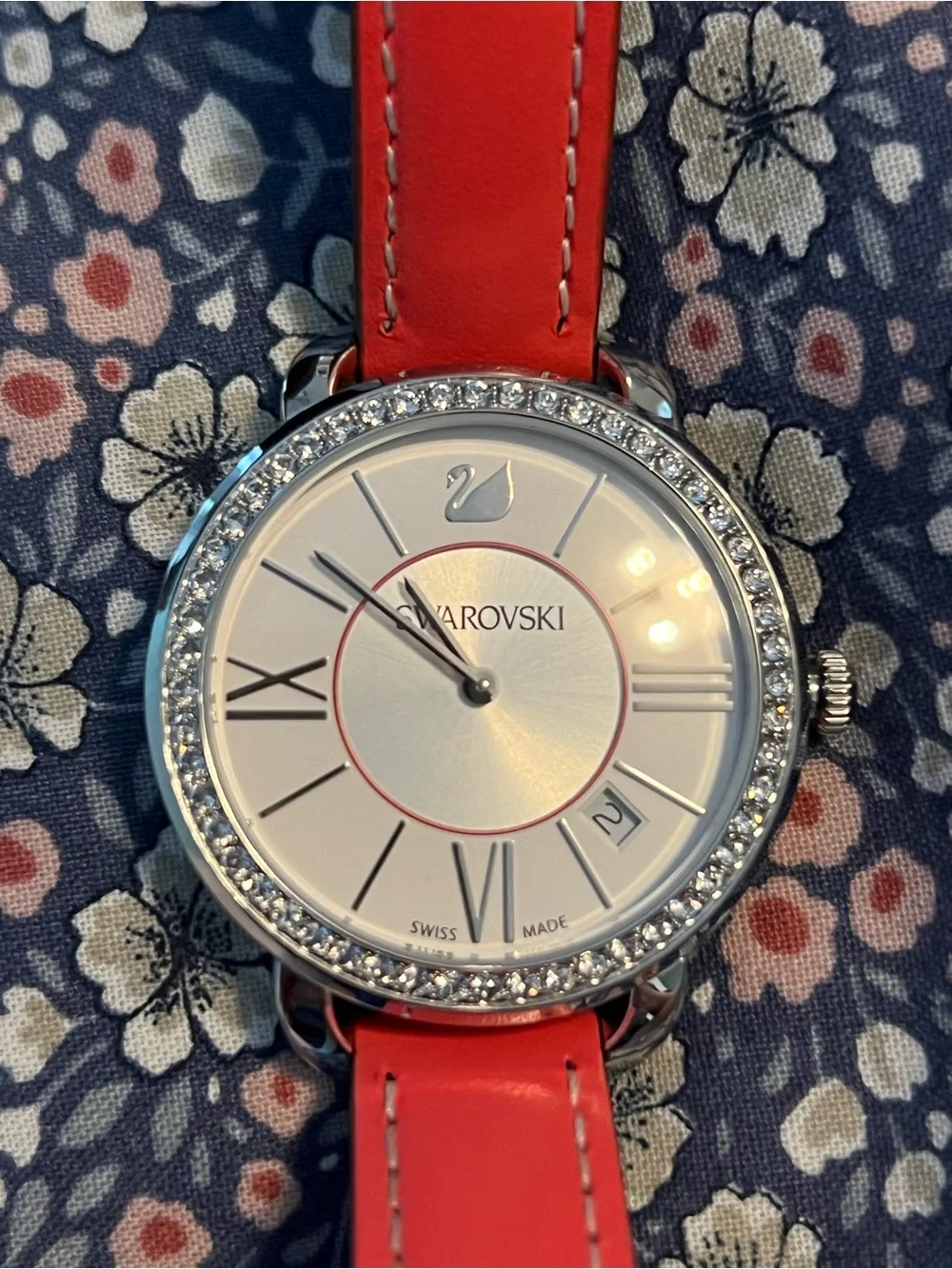 NWT IN BOX Swarovski Red Double Leather Strap Crystal-Set Women’s Watch